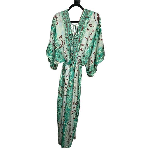 NWT Rhea Rubi Jumpsuit Boho Wide Leg Tassel Tie Waist Floral Green - Picture 4 of 7